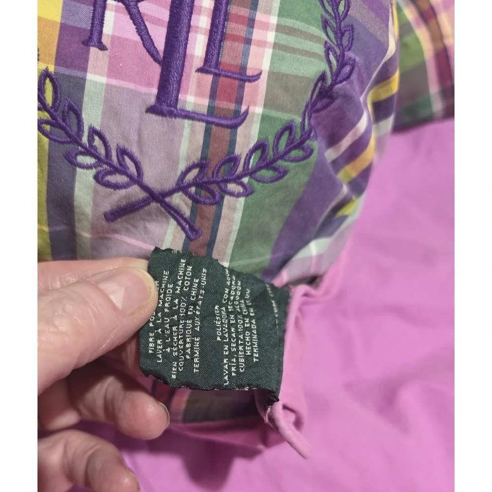 Ralph Lauren Twin Plaid Comforter & Pillow Fuschia Purple Green Pink Cotton Rare